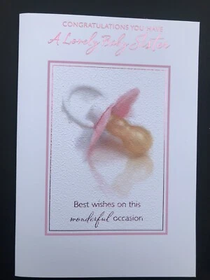 Nueva tarjeta de nacimiento bebé niña, hermanita, verso, 7" x 5" Foto 1 de 4