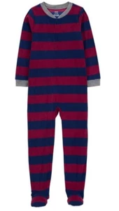 NWT Carters Boys Fleece Footed Sleeper Pajamas Rugby Striped u pick size - Picture 1 of 2