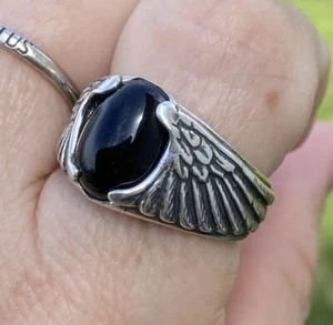Anillo Ala Águila en Plata de Ley con Ónix Negro Genuino Talla 11 Anillo Águila EE. UU. - Imagen 1 de 19