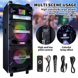 Dual 10" Bluetooth Speaker Portable HIFI Rechargeable System DJ Karaoke LED AUX - Picture 1 of 11