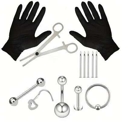 Kit de ferramentas piercing de aço inoxidável conjunto lábio nariz orelha V3J5 - Imagem 1 de 2