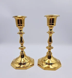 Vintage 2 Brass Candlesticks For Tapered Candles 5.4" Tall India MCM Hollywood - Picture 1 of 10