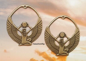 #0015 ANTIQUED GOLD EGYPTIAN ISIS W/TOP HANG HOLE - 2 Pc Lot - Picture 1 of 2