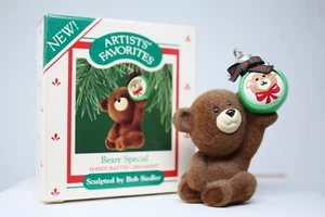 Hallmark Keepsake Christmas Ornament 1987 BEARY SPECIAL flocked Teddy bear - Picture 1 of 4