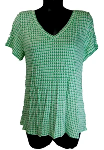 LuLaRoe Christy T Womens Medium 10-12 Green White V Neck Shirt Top NWT - Picture 1 of 5