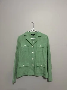 Lands End Size 8 Spring Green 100% Linen Blazer Jacket Lightweight Button - Picture 1 of 7