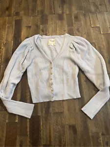 Abercrombie & fitch cropped button front cardigan size xs ribbed puff sleeve - Picture 1 of 7