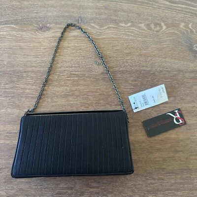 Sondra Roberts  Black Purse Shoulder Clutch Satin  Gray Satin Silver Chain NWT - Image 1 of 4