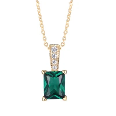 Ladies 9 Carat Gold on Sterling 925 Silver Emerald & Sapphire Pendant Necklace - Image 1 of 4