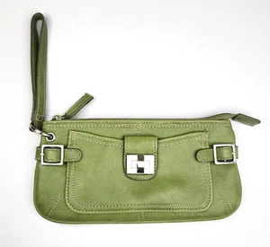 Bolso sin asas Frankie & Johnnie aguacate cuero guijarro verde cremallera 5" x 9,5" - Imagen 1 de 13