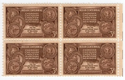 Scott #972 Oklahoma "Not Arizona" Indian Tribes Block of 4 Stamps - MNH - Image 1 of 2