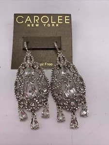 $85 Carolee clear crystal chandelier statement earrings S13-1 - Picture 1 of 7
