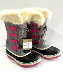 Sorel JOAN OF ARCTIC Pink Gray Winter Snow Duck Boots Youth Big Girls 4 - Picture 1 of 18