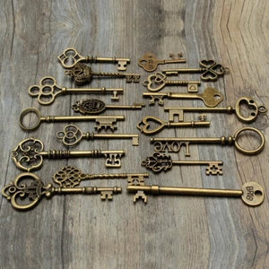 18pcs/set Antique Vintage Old Look Bronze Skeleton Keys Fancy Heart Bow Pendan - Picture 1 of 7