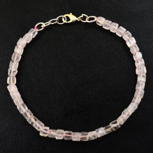 Untreated 53 Cts Earth Mined 8" Long Pink Rose Quartz Beads Bracelet JK 07E278 - Picture 1 of 2