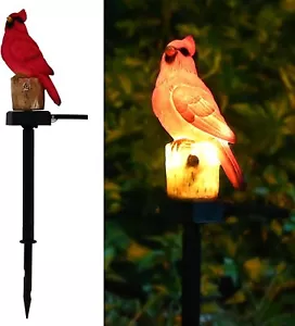 Cardinal Garden Decor Bird Figurine Solar Light Outdoor Stake Patio Yard Lawn Po - Picture 1 of 3