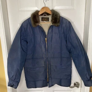 Eddie Bauer VTG Men Goose Down Zip Sz M Chore Coat Blue quilted READ! - Picture 1 of 24