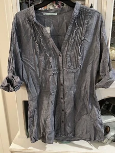 NWT Maurice’s Women's XL Denim Blouse Shirt Button Up Cuff Sleeve 100% Cotton - Picture 1 of 3