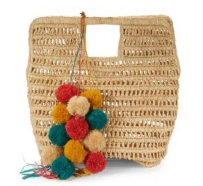 NWT Mar Y Sol Nola Lrg Straw Clutch Tote Bag  Pompom Tassels Beach Shopping Vaca - Image 1 of 4