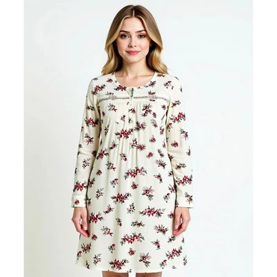 VTG Laura Ashley Floral Rose Cardinal Print Nightgown Pajamas M Modest Cozycore - Image 1 of 4