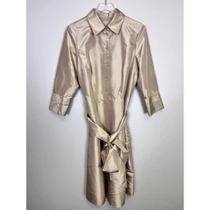 NWOT Talbots Tan 100% Silk Belted Midi Shirt Dress Button Up Size 14 - Picture 1 of 13