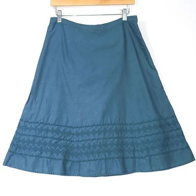 Liz & Co Blue A-Line Cotton Skirt Tone on tone Embroidered Accents Size 6 Lined - Image 1 of 4