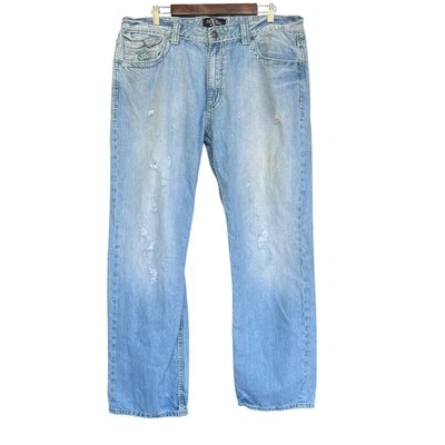 X Ray Jeans Mens Size 38x32 Blue Distressed Flap Pocket Heavy Stitch Y2K  - Image 1 of 4