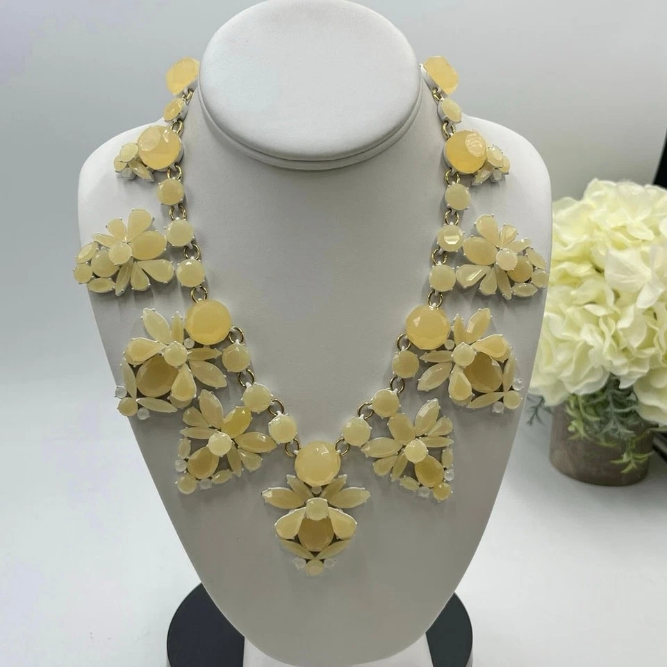 J. Crew Cream White Gold ToneAcrylic Cluster Fan Bib StyleStatement Necklace - Image 1 of 4