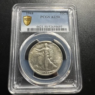 1944 P Walking Liberty meio dólar PCGS AU50 escudo de ouro  - Imagem 1 de 4