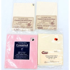 4 Zweigart Raymar 14 Count Aida Cross Stitch Needlepoint Fabric Cloth Pink Cream - Picture 1 of 24