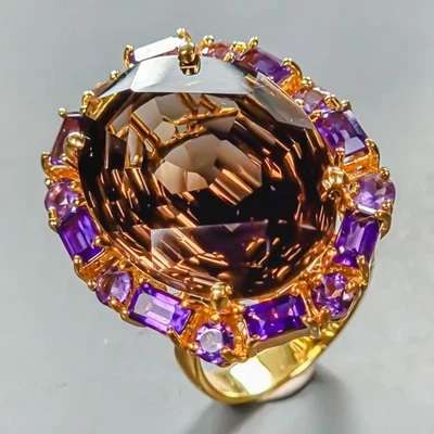 Anillo Hecho a Mano 36ct Anillo Cuarzo Ahumado Natural Plata de Ley 925 Talla 8/R445685 Foto 1 de 4