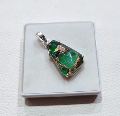 Bellissimo ciondolo al quarzo in rame in argento sterling con pietre... - Immagine 1 di 4