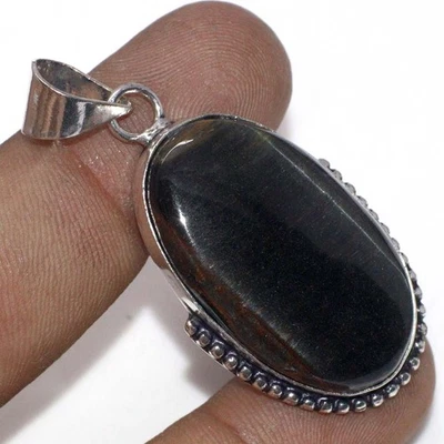 Black Tiger Eye 925 Silver Plated Pendant 1.8" Promise Gift for women JW - Image 1 of 3