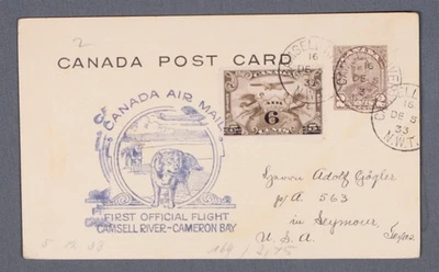 MayfairStamps Канада 1933 Camsell реки Кэмерон залив первый полет обложка aau_82 - Изображение 1 из 2