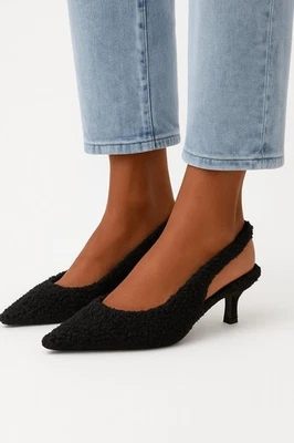 Gianni Bini pumps 10 black shearling Britnie slingback kitten pointy new $120 - Image 1 of 4