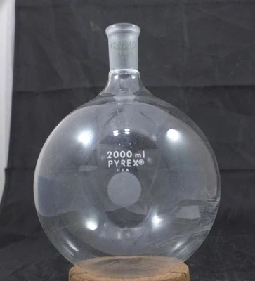 Frasco inferior redondo Corning, 2000 ml, cuello corto ST 24/40 #4320-2 L Foto 1 de 4