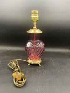 VTG RARE Pilgrim Cranberry Swirl Optic Glass Desk Lamp  Base Only - Picture 1 of 5