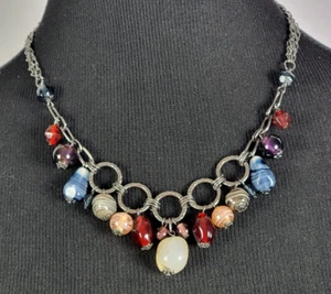 Premier Designs Multicolor Glass Charm Necklace 19 Inch Silver Tone Adjustable - Picture 1 of 9