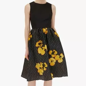 Carolina Herrera Sleeveless A-Line Dress Black Yellow Floral Silk Knee Length - Picture 1 of 12