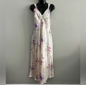 Jones New York Shiny Satin Floral Midi Nightgown Gown Slip Dress Size M Pastel - Picture 1 of 10