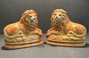 Antique RARE Victorian Staffordshire Recumbent Lion Figurines 19th Century - Picture 1 of 24