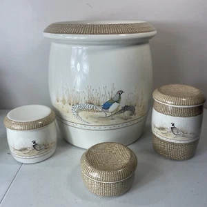 Kohler “Pheasants” Artist Edition 3 Ceramic Cannisters And Crock Trash Can. - Picture 1 of 5
