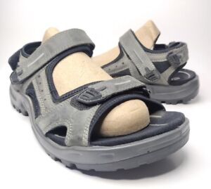 Ecco Yucatan Mens Gray/Black Leather Hiking Strapped Sandals Shoe Size EU44 US11