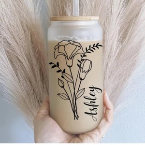 Personalized Iced Coffee Cup, Custom Name Cup, Tumbler Glass with Straw - Picture 1 of 8