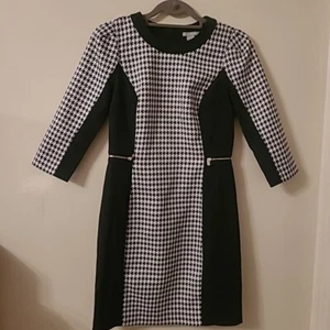 Womens Dress Size 10 Occasion Formal Work Party Smart Dogtooth Black White Eu 38 - Picture 1 of 9