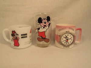Three Vintage Walt Disney Productions Glasses Cups Mickey Minnie Mouse - Picture 1 of 10