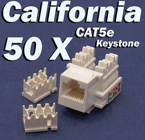 50 Pcs Keystone Jack CAT5e Network Ethernet 110 Style Punch Down 8P8C RJ45 White - Picture 1 of 12
