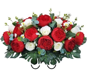 Saddle Flowers for Headstone,Artificial Cemetery Flowers,Headstone Flower Sad... - Picture 1 of 9