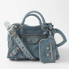 Balenciaga Women's Neo Le Cagole Xs Handbag In Denim Blue W Rhinestone Crystals