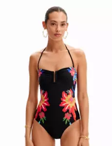 NWT Desigual Women's Swim One Piece Jungle Dandeau Med Black Floral Retail $109 - Picture 1 of 7